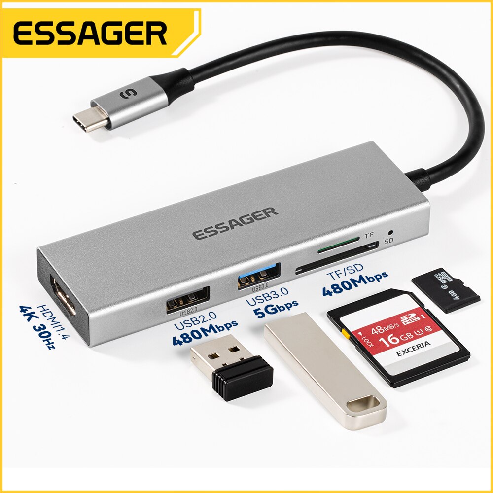 Essager 5 en 1 USB C HUB HDMI- - Usb Hub Type C reseña y precio