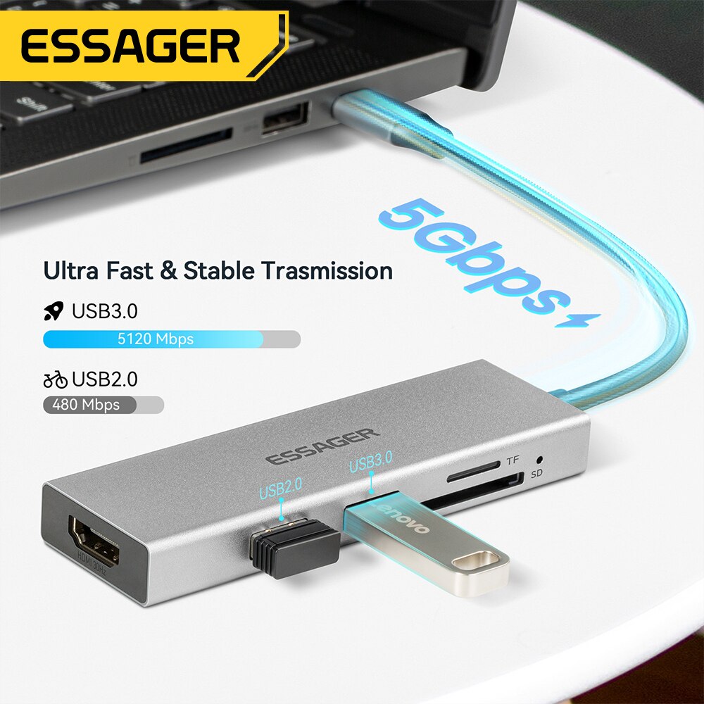 Essager 5 en 1 USB C HUB HDMI- - Usb Hub Type C reseña y precio